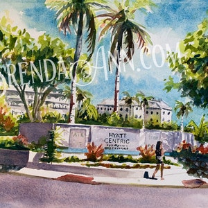 Key West FLA Watercolor Wall Art Print of Hyatt Centric: Florida Keys  Tropical Home Decor Relive Vacation Memories