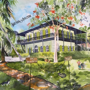 Key West Wall Art of Hemingway Home & Museum Watercolor Print Coastal Beach House Decor Vibrant Interior Design Add a Pop of Color to a Room