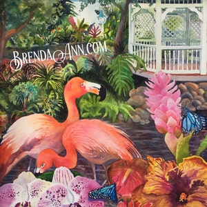 Key West FLA Watercolor Wall Art Print - Butterfly and Nature Conservatory: Florida Keys Tropical Home Decor - Relive Vacation Memories