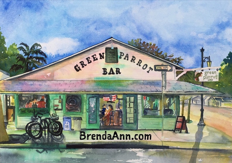 Green Parrot Bar in Key West Hand Signed Archival Watercolor Etsy
