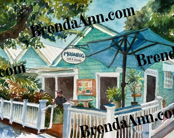 Key West FLA Watercolor Wall Art Print of Moondog Cafe & Bakery: Coastal Home Decor Vibrant Style - Add a Pop of Color to Any Room