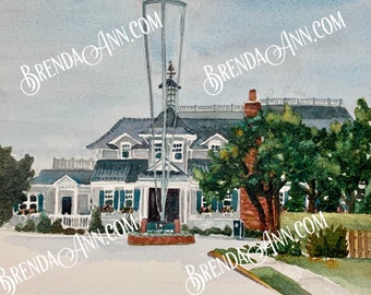 Stone Harbor NJ Wall Art - Watercolor Print: Yacht Club of Stone Harbor YCSH Great for New Jersey Wedding Keepsake Gift or Home Decor