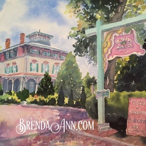 Cape May NJ Watercolor Wall Art Print: The Southern Mansion - Great for New Jersey Summer Vacation Souvenir, Wedding Gift, or Home Decor