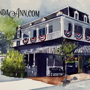 Cape May NJ Watercolor Wall Art Print: The Merion Inn - Great for New Jersey Summer Vacation Souvenir, Wedding Gift, or Home Decor