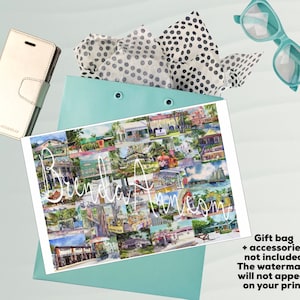 Key West Watercolor Print of Iconic Spots: Florida Keys Art Tropical Charm Wall Art Relive Vacation Memories