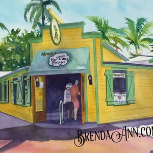 Key West FLA Watercolor Wall Art Print: Kermit&#39;s Key West Lime Shoppe - Great for Florida Keys Vacation Souvenir Gift or Home Decor
