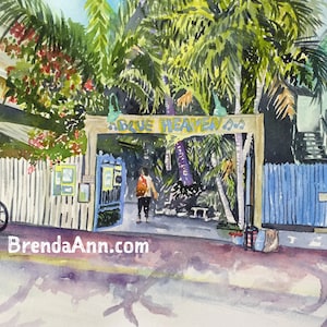 Key West FLA Wall Art: Watercolor Print of Blue Heaven Restaurant and Bar in the Florida Keys - Vacation Souvenir - Gift for Home Decor