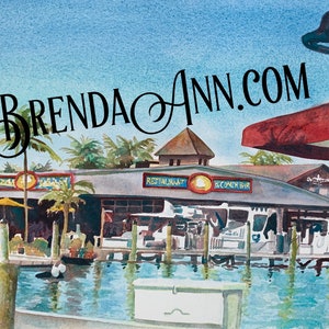 Key West FLA Watercolor Wall Art: Conch Republic Seafood Restaurant in the Florida Keys - Great Souvenir Vacation Gift for Home Decor