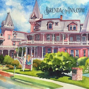 Cape May NJ Watercolor Wall Art Print of Angel of the Sea Bed & Breakfast New Jersey Colorful Gift for Home Decor