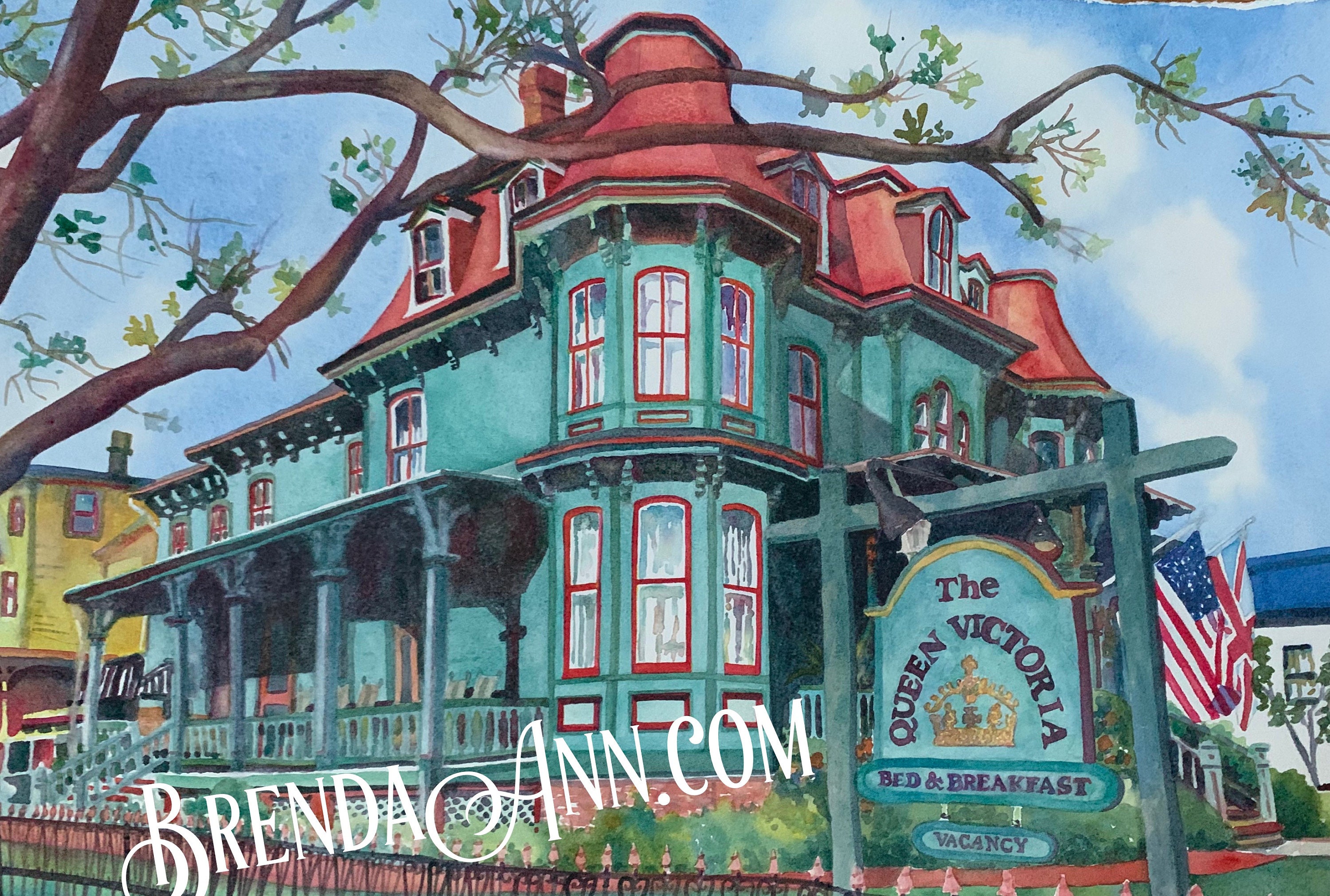 Cape May NJ Watercolor Wall Art Print the Queen Victoria Bed