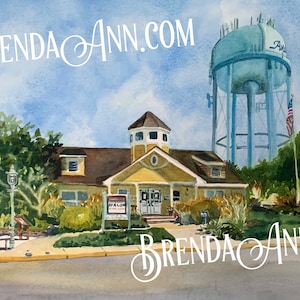 Avalon NJ Watercolor Wall Art of History Center with Water Tower: Great Souvenir Vacation Print for Gift or Home Decor
