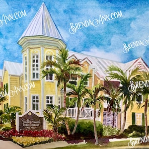 Key West FLA Watercolor Wall Art Print: Southernmost Beach Resort - Great for Florida Keys Vacation Souvenir Gift or Home Decor