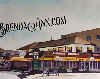 Stone Harbor NJ Watercolor Wall Art Print: Donna's Place Restaurant - New Jersey Summer Vacation Souvenir Gift or Home Decor