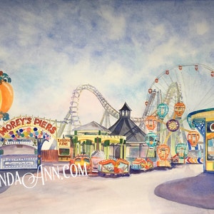 Wildwood NJ Wall Art of Morey&#39;s Piers Watercolor Print Coastal New Jersey Summer Art Print Beach House Decor Vibrant Art for Any Room