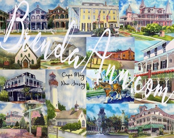 Cape May NJ Wall Art Watercolor Print of Sights and Attractions in New Jersey Summer Home Decor Gift Vibrant Style Relive Vacation Memories