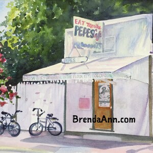Key West FLA Watercolor Wall Art Print of Pepe&#39;s Cafe: Florida Keys Tropical Home Decor Vibrant Style Relive Vacation Memories