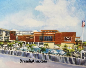 Avalon NJ Watercolor Art of ICONA Windrift Resort: Great Watercolor Print for Wedding Gift or Home Decor