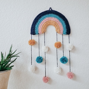 Rainbow Pom Wall Hanging, Crochet Pattern / DIY Tutorial / Colorful, rainbow room decoration, home or nursery decor, gift idea