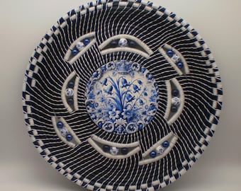 Pine Needle Basket 0126 “Bluebells and Porcelain”