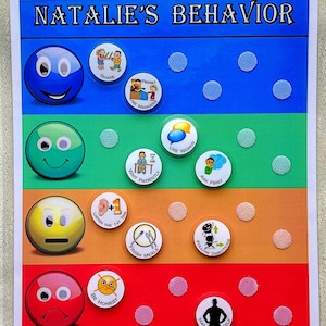 Kids Behavior Chart with 11 Movable Behaviors. “Grade” your child’s behavior throughout the day. Each Behavior is Illustrated.