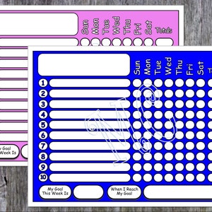 2 Tablas de tareas semanales en PDF Tamaño A4 con inicio en lunes, Tamaño carta con inicio en domingo. Imprimible en azul y rosa.