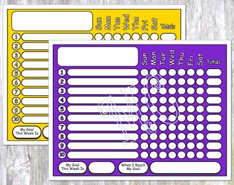 2 PDF Weekly Chore Charts with Goal Reward Section Letter and A4 size included Printable in Purple and Yellow