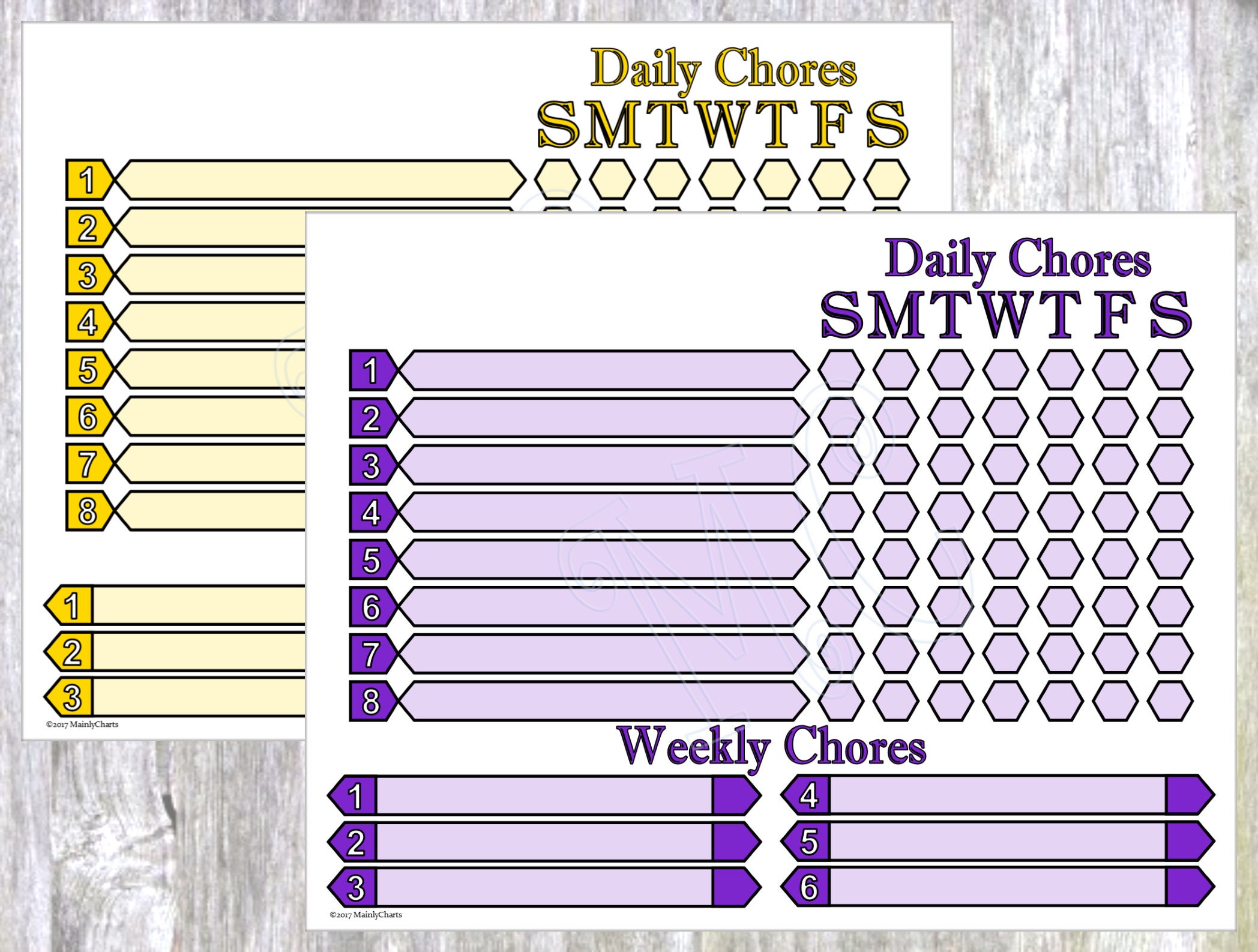 2 PDF Charts With Daily and Weekly Chores, Letter Style With Sunday ...