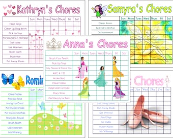 Childrens Chore Chart, You Choose the Chores, Girl Themes