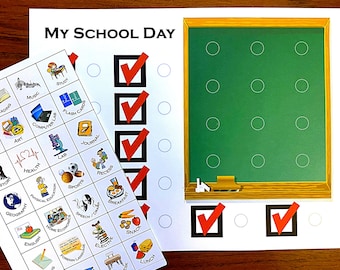 28 School Themed Tasks Plus Chart, Use to Create Your Own Homeschool Daily Schedule, Trim with 1&quot; circle or square hole punch, Digital PDF
