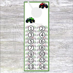 Tableau de comportement du tableau des tâches ménagères suspendu à la poignée de porte À utiliser avec des autocollants, des tampons ou des perforatrices. 14 espaces / 2 semaines de conception de camion monstre