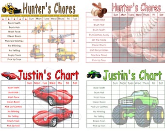 Childrens Chore Chart, You Choose the Chores, Boy Themes