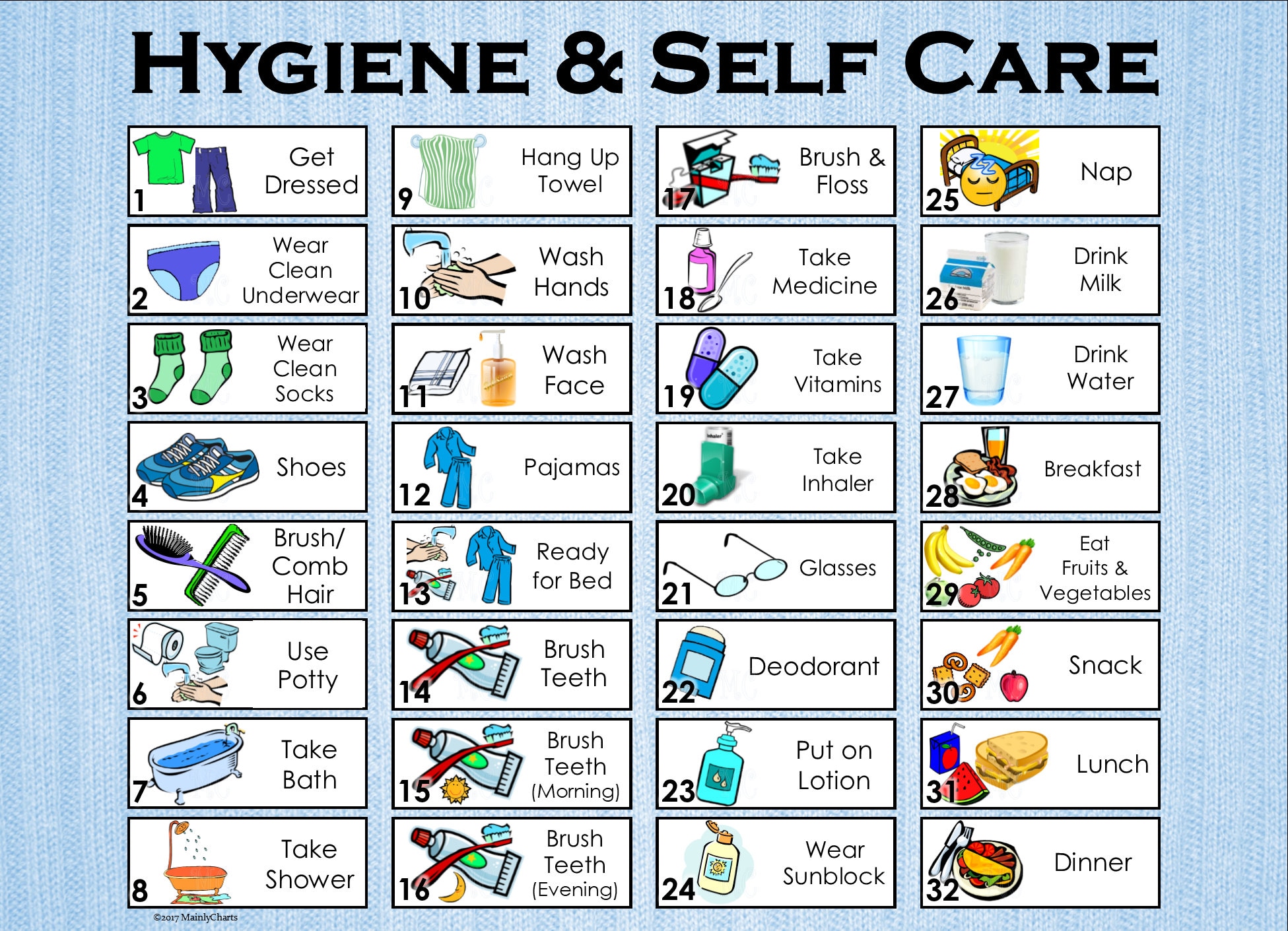 32 Illustrated Chores Set 1 Hygiene And Self Care A4 And Etsy