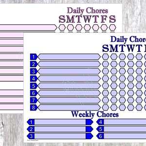 2 Gráficos PDF con Tareas Diarias y Semanales, Estilo A4 con Inicio Lunes, Estilo Carta con Inicio Domingo, 1 Gráfico Azul 1 Gráfico Rosa