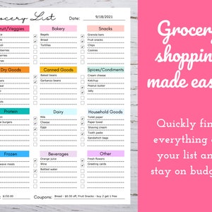 Printable Grocery List Grocery List Template Grocery - Etsy