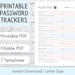 Password Tracker Printable | Fillable Password Log | Password Template Editable | Password Tracker Digital | Password Planner Insert PDF