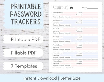 Password Tracker Printable | Fillable Password Log | Password Template Editable | Password Tracker Digital | Password Planner Insert PDF