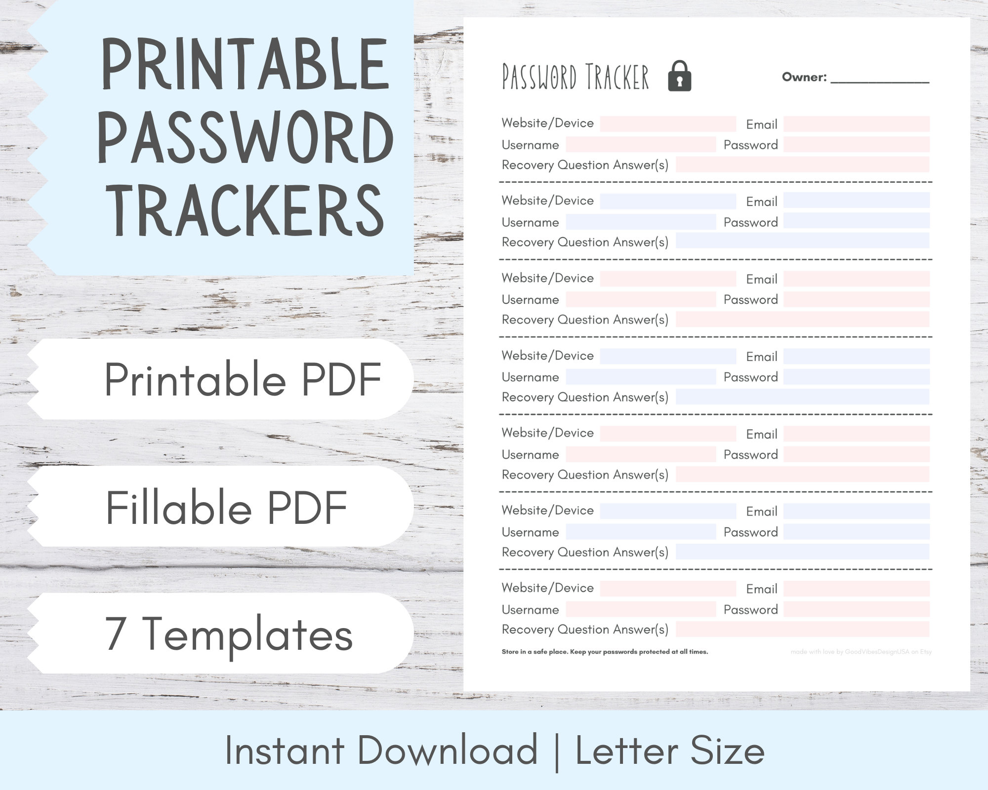 Password Tracker Printable | Fillable Password Log | Password Template Editable | Password Tracker Digital | Password Planner Insert PDF
