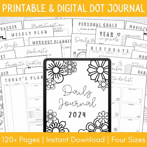 Printable Daily Journal Bundle 2024 & Undated | Dot Journal Templates | Premade Journal | Printable Bullett Journal Pages | Digital Journals