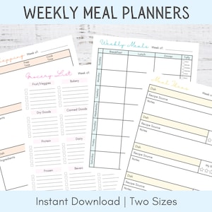 Meal Planner Printable | Weekly Meal Planner | Editable Meal Planner | Grocery List | Meal Prep Planner | Digital Meal Planner Printable PDF