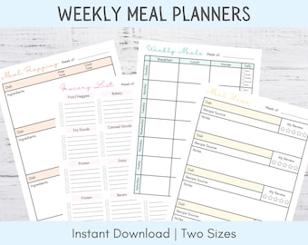 Meal Planner Printable | Weekly Meal Planner | Editable Meal Planner | Grocery List | Meal Prep Planner | Digital Meal Planner Printable PDF