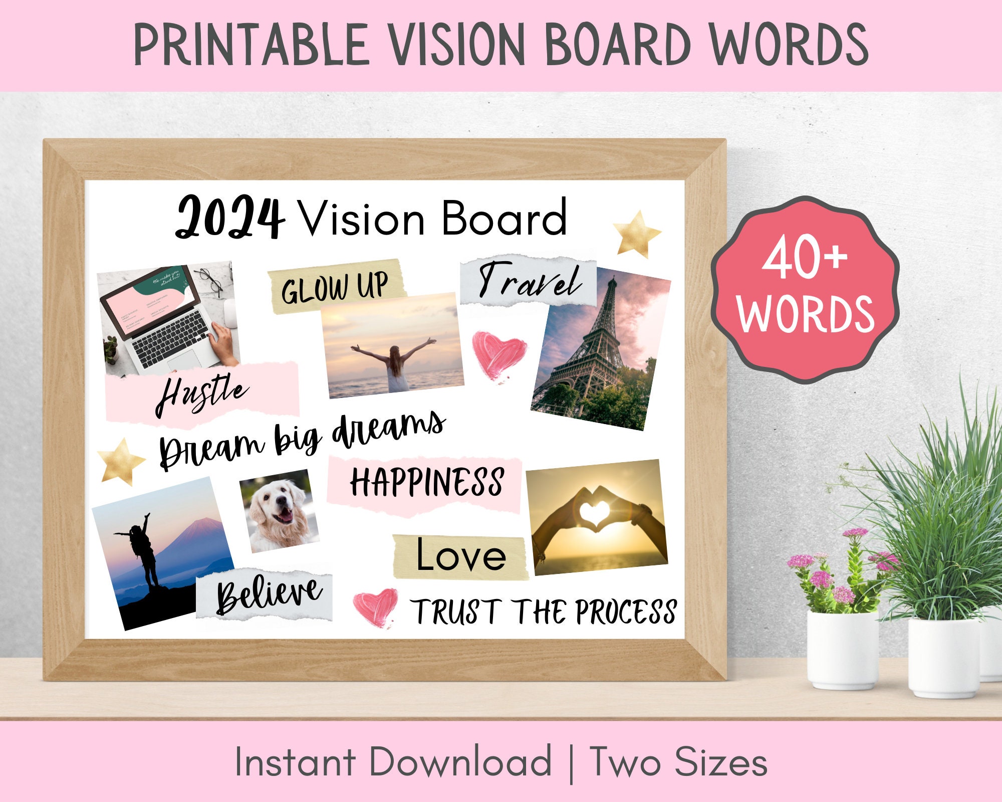 2024 Vision Board Kit Complete Ultimate Bundle Inspirational Dream Board  Motivational Mood Board Positive Goal Board Purple Color Printable 