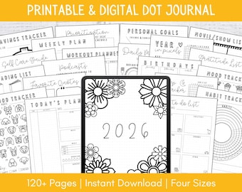 Druckbares tägliches Journal 2026 & undatiert | Dot Journal Vorlagen | Vorgefertigtes Journal | Druckbare Bullet Journal Seiten | Digitale Journals