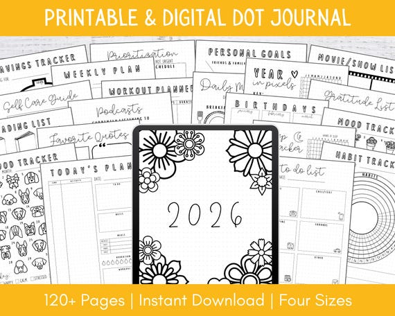 Printable Daily Journal Bundle 2026 & Undated | Dot Journal Templates | Premade Journal | Printable Bullett Journal Pages | Digital Journals