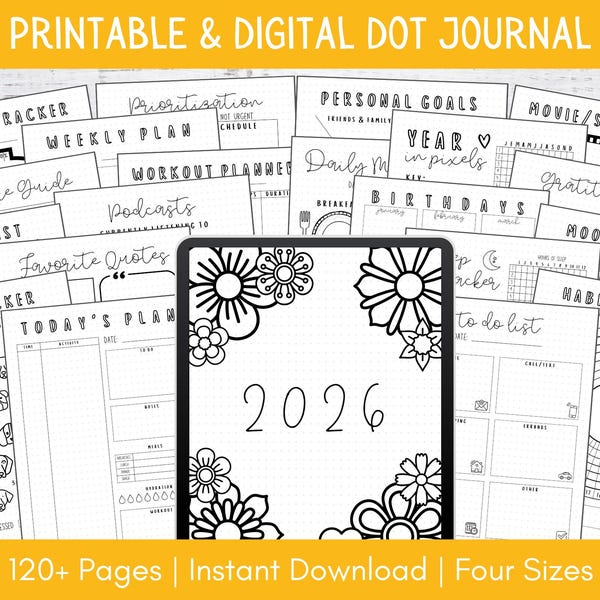 Printable Daily Journal Bundle 2026 & Undated | Dot Journal Templates | Premade Journal | Printable Bullett Journal Pages | Digital Journals