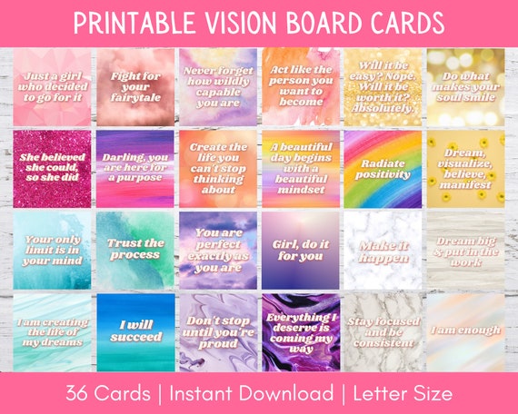 Vision Board Printable Kit Vision Board Cards Printable Affirmation Cards  Vision Board Printables Vision Board Words & Quotes PDF 
