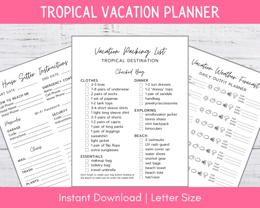 Beach Vacation Packing List Printable Travel Checklist Tropical ...