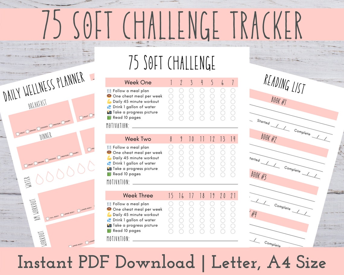75 Soft Challenge Tracker 75 Soft Printable Planner Andy Etsy