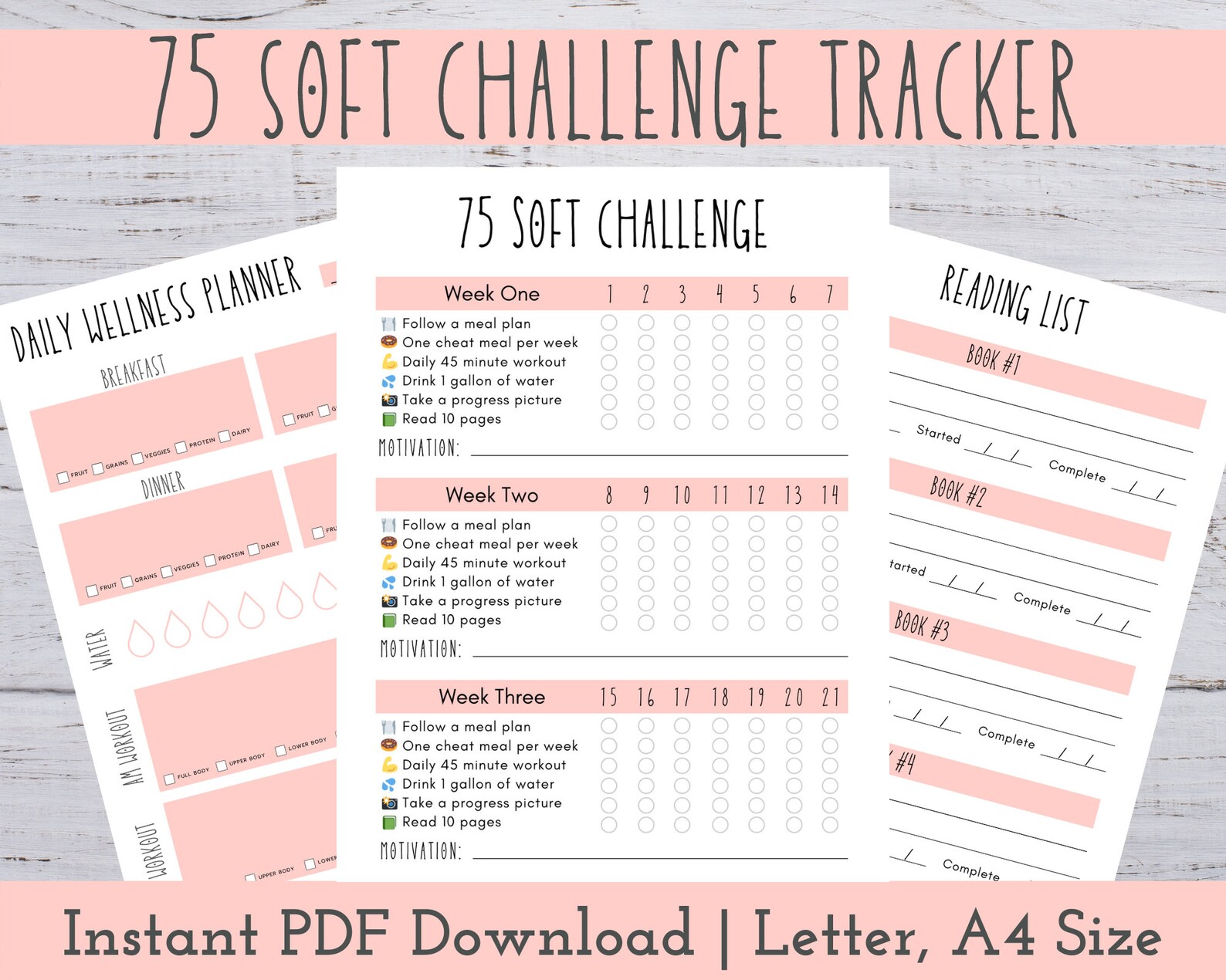 75 Soft Challenge Tracker 75 Soft Printable Planner Andy Etsy
