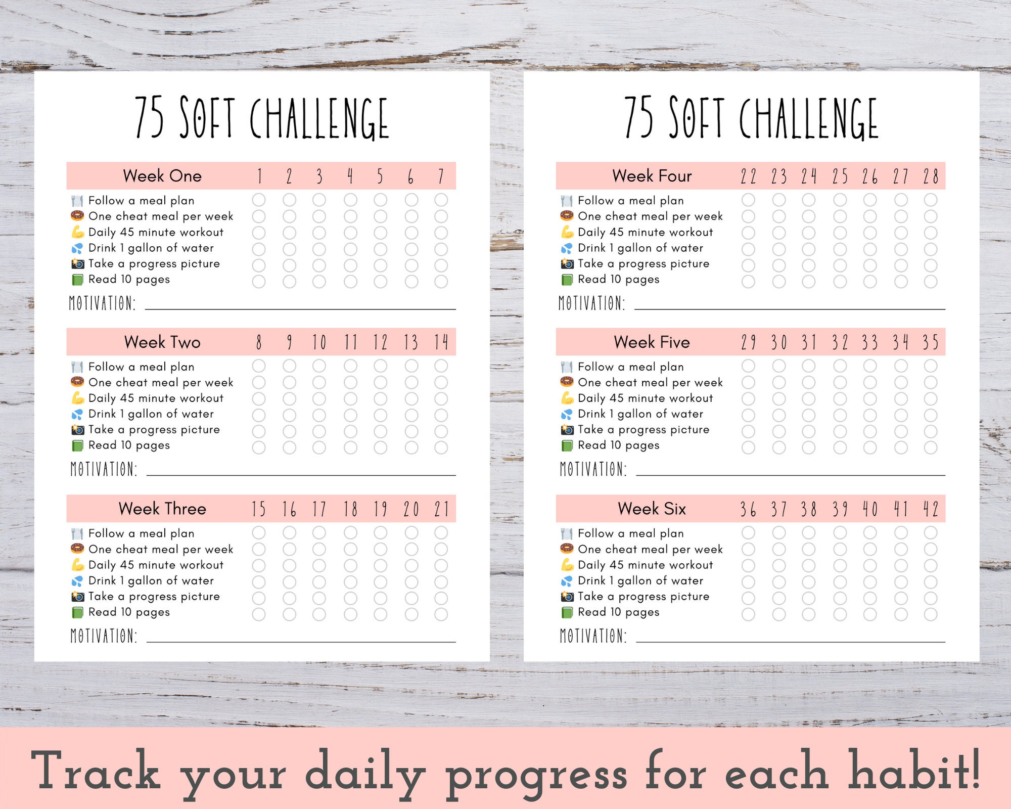 75 Soft Challenge Tracker 75 Soft Printable Planner