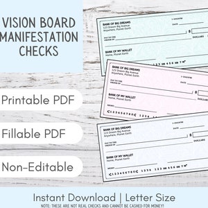 Manifestation Checks | Vision Board Checks | Law of Attraction | Manifestation Cheques | Fake Pretend Checks | Printable Checks Editable PDF